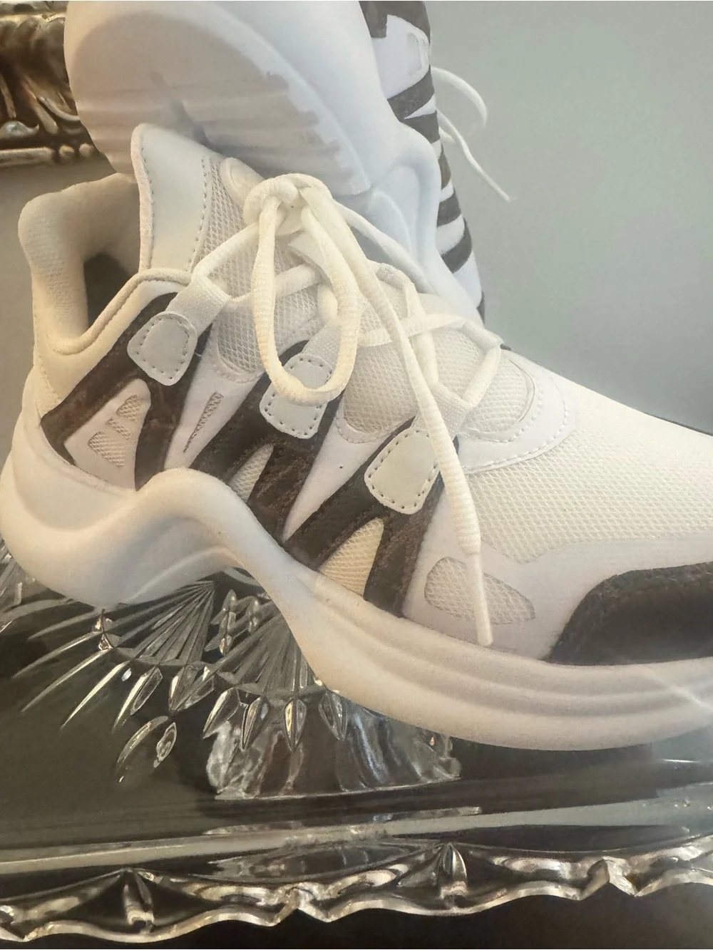 White and Brown Patterned Women's Fashion Sneaker